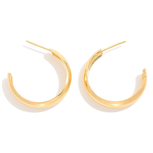 Metal Tone Hollow Tube Hoop Earrings - Gold