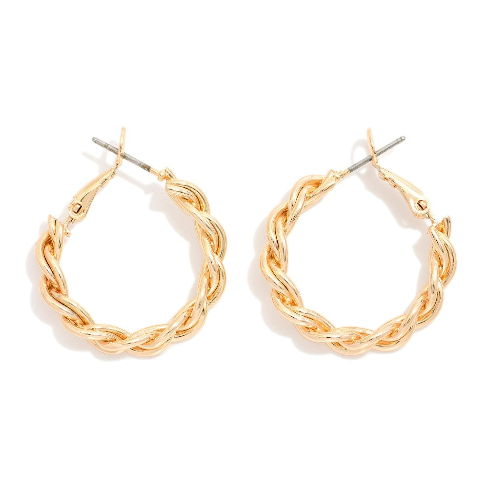Braided Metal Hoop Earrings - Gold