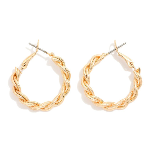 Braided Metal Hoop Earrings - Gold