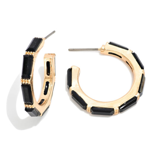 Hoop Drop Earring Featuring Glass Crystals - Black