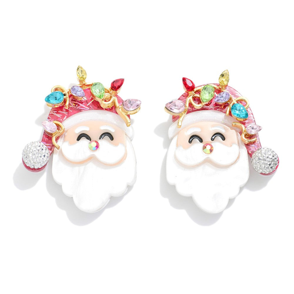Christmas Santa Claus Glitter Rhinestone Drop Earrings
