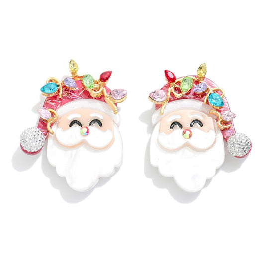 Christmas Santa Claus Glitter Rhinestone Drop Earrings