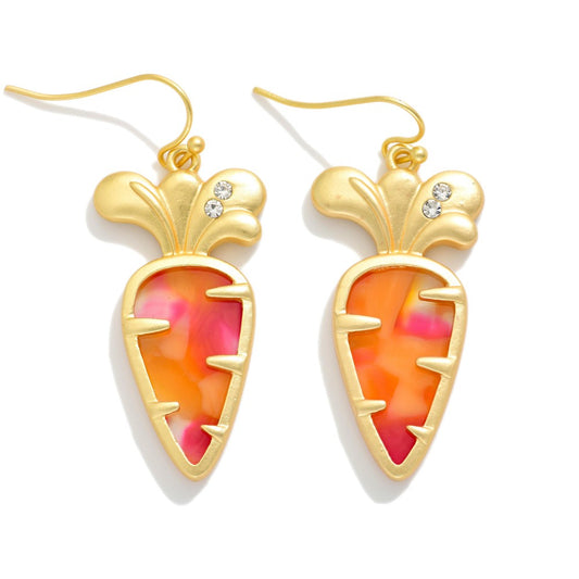 Marble Aceteat Carrot Drop Earrings Featuring Rhinstone Detail - Orange