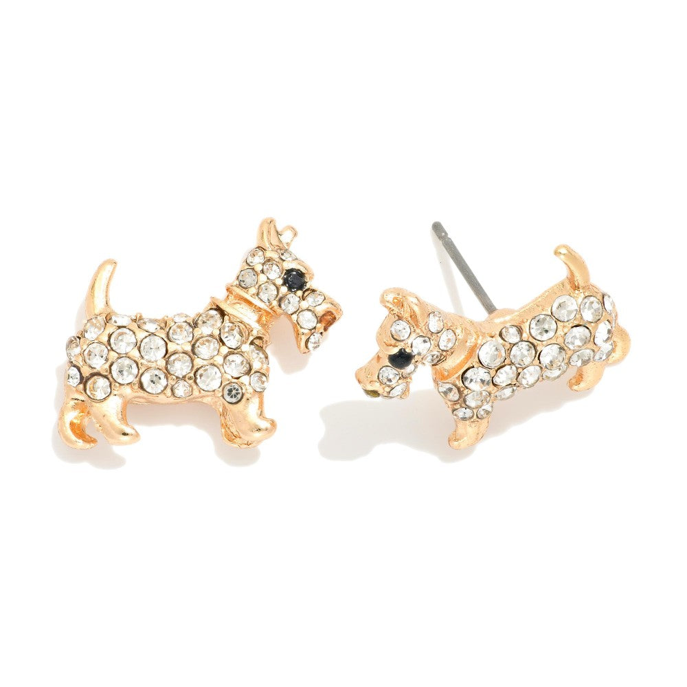 Cubic Zirconia Dog Stud Earring - Gold