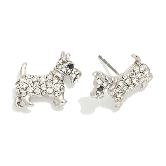 Cubic Zirconia Dog Stud Earring - Silver