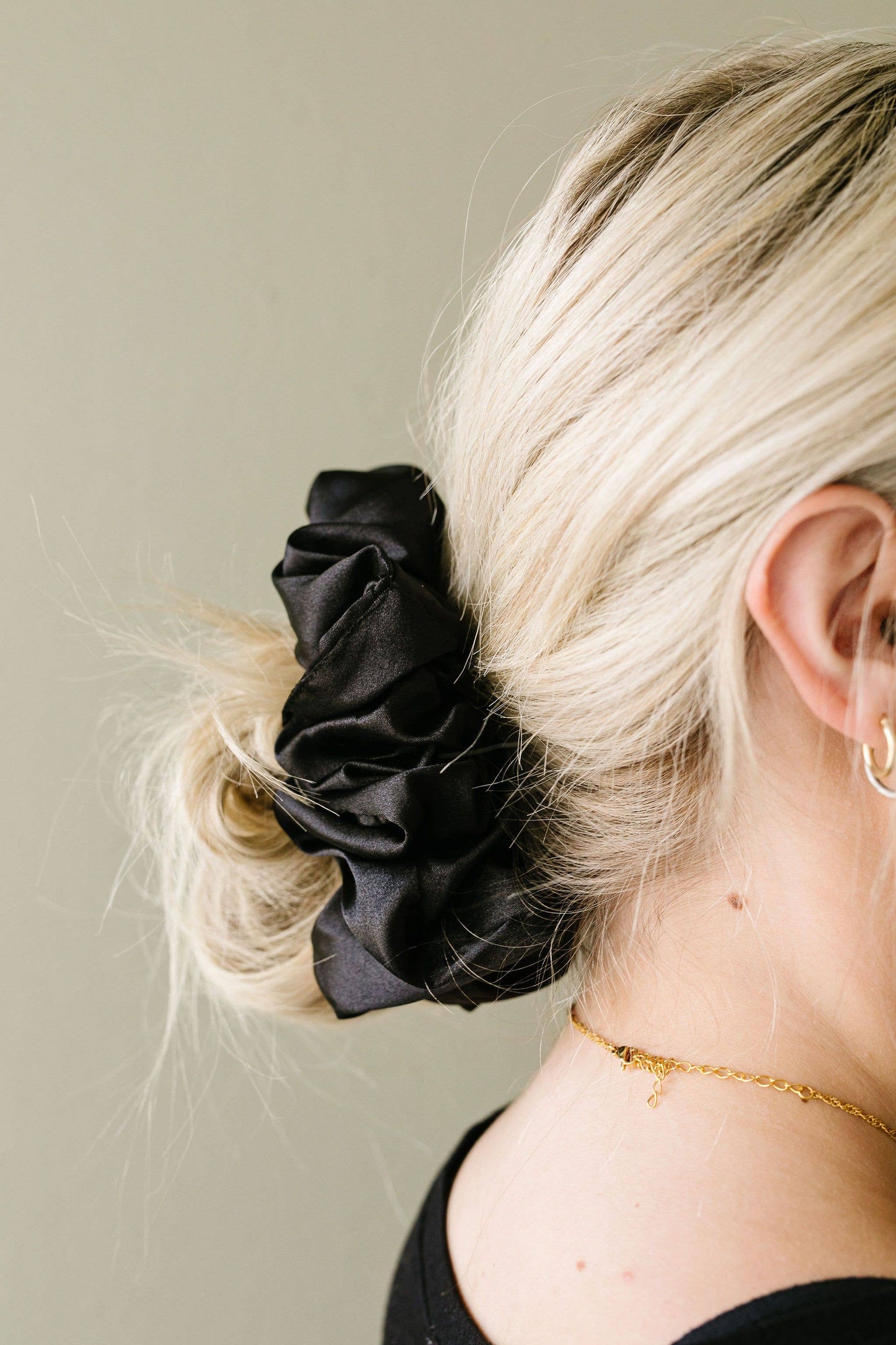 Andi Shadow Black Satin Jumbo Hair Scrunchie