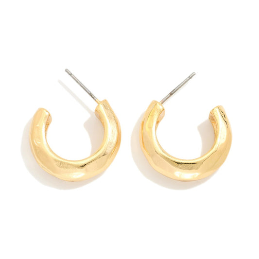 Hammered Metal Hoop Earrings - Gold
