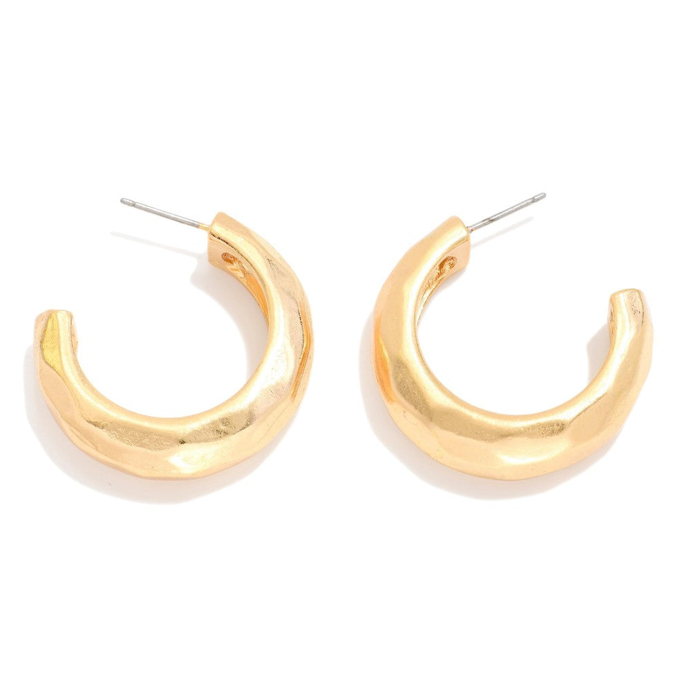 Hammered Metal Hoop Earrings - Gold (Big)