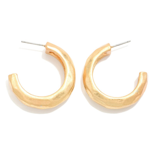 Hammered Metal Hoop Earrings - Worn Gold (Big)