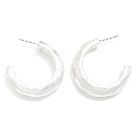 Hammered Metal Hoop Earrings - Worn Silver (Big)