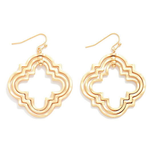Nesting Hammered Metal Tone Clover Drop Earrings