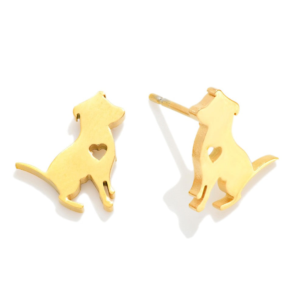 Metal Tone Dog Stud Earrings