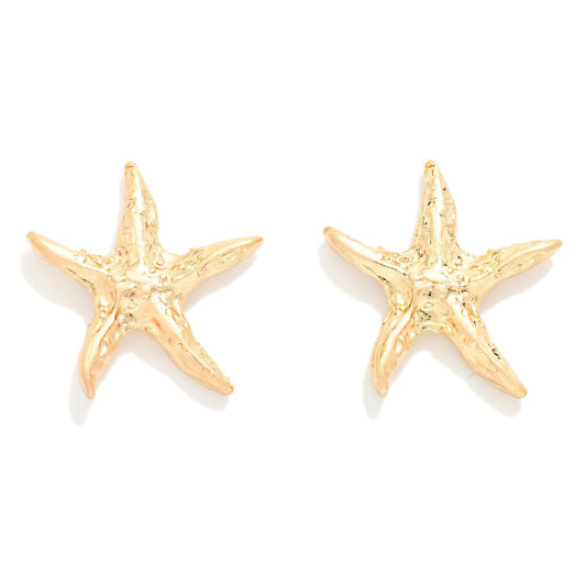 Textured Metal Starfish Post Drop Earrings - Gold