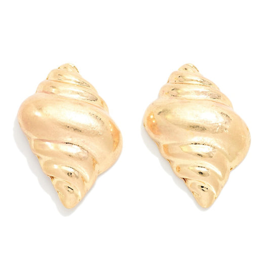 Metal Tone Shell Post Drop Earrings - Gold