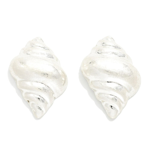 Metal Tone Shell Post Drop Earrings - Silver