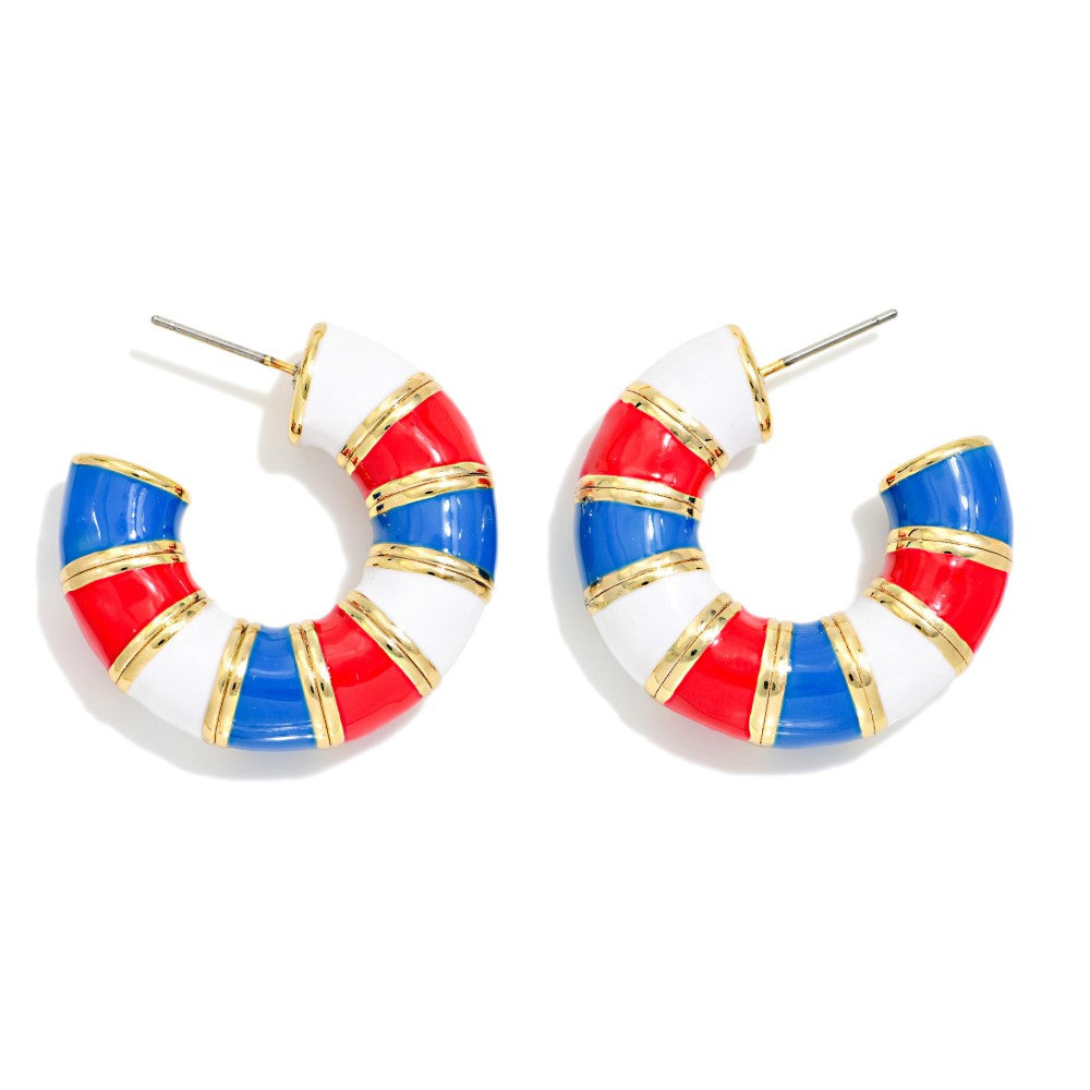 Metal Tone & Enamel Americana Stripe Hoop Earrings