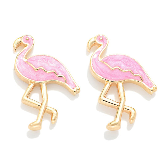 Enamel Flamingo Drop Earrings