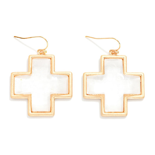 Cross Glass Crystal Drop Earring Featuring Metal Tones