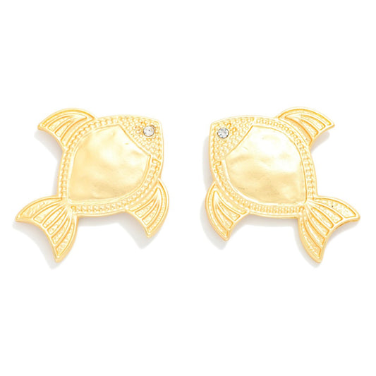 Hammered Metal Fish Post Drop Earrings