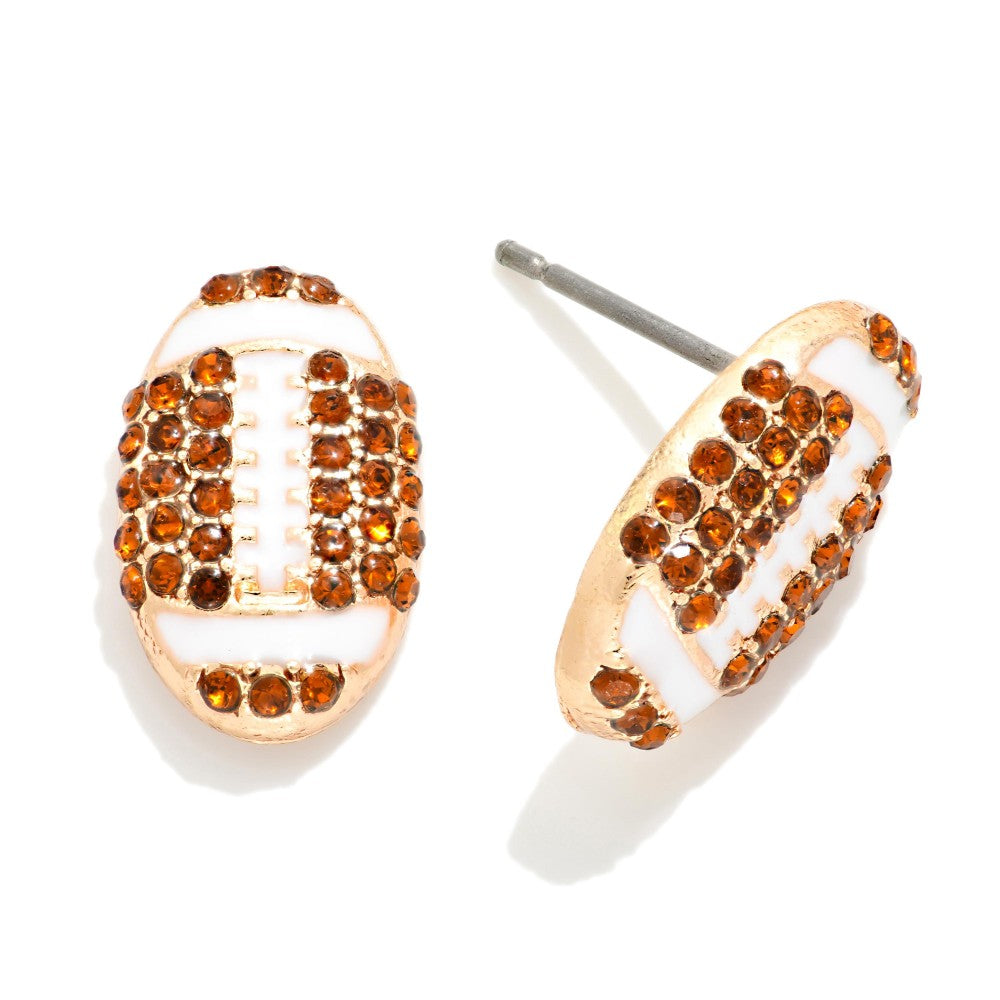 Rhinestone Football Stud Earrings Game Day Sports Jewelry