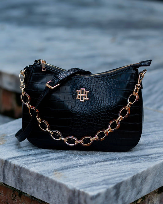 Caroline Hill Charlee Black Croc Embossed Crossbody Bag