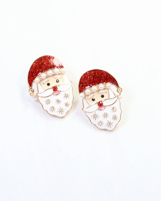 Caroline Hill Santa Enamel & Pearl Stud Earrings Red Christmas