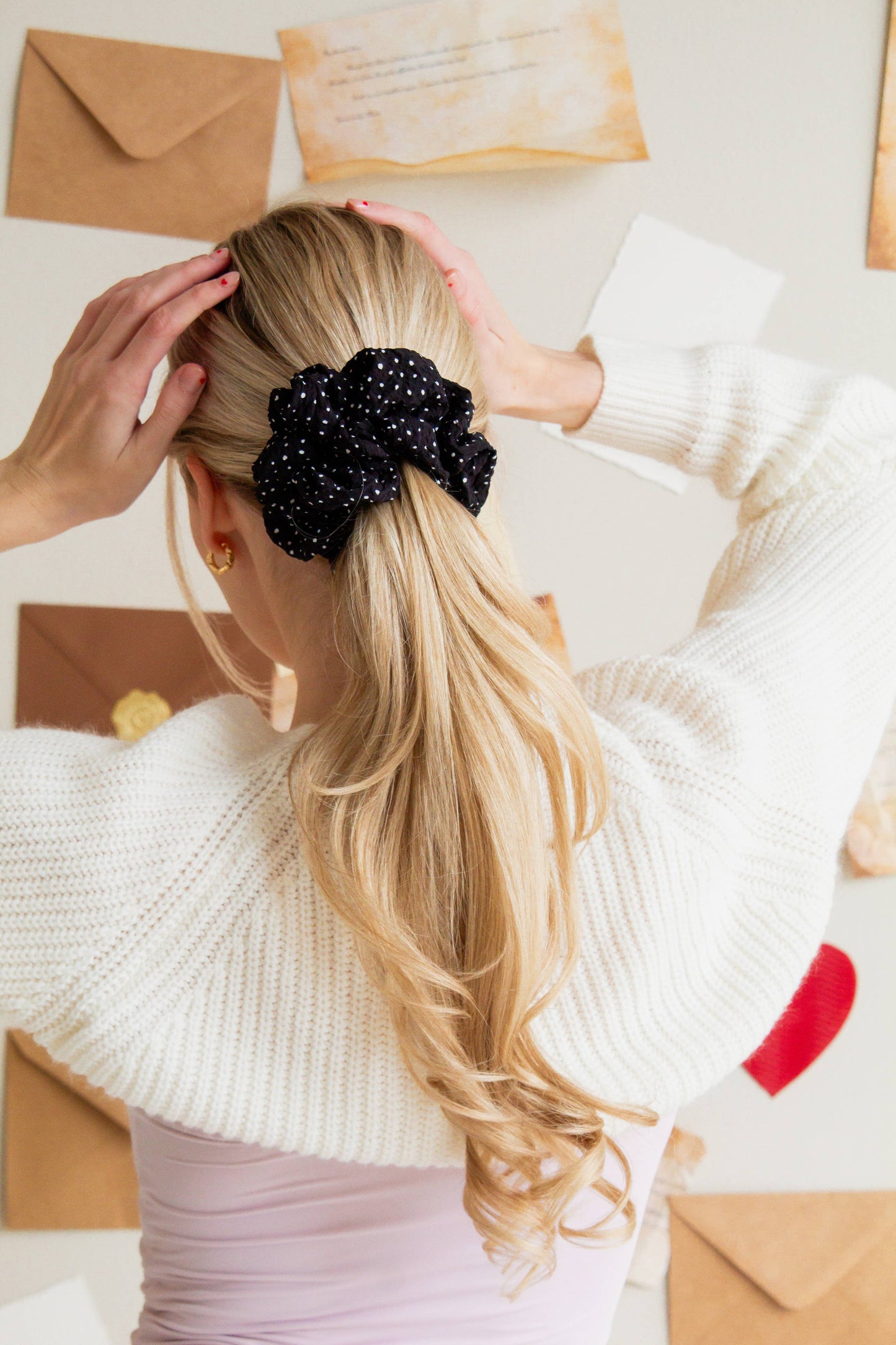 Andi Black & White Polka Dot Jumbo Hair Scrunchie