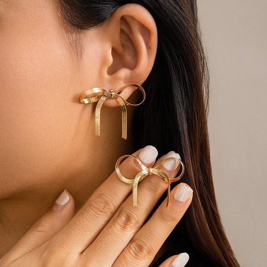 Festival Bow Snake Chain Earrings - Gold