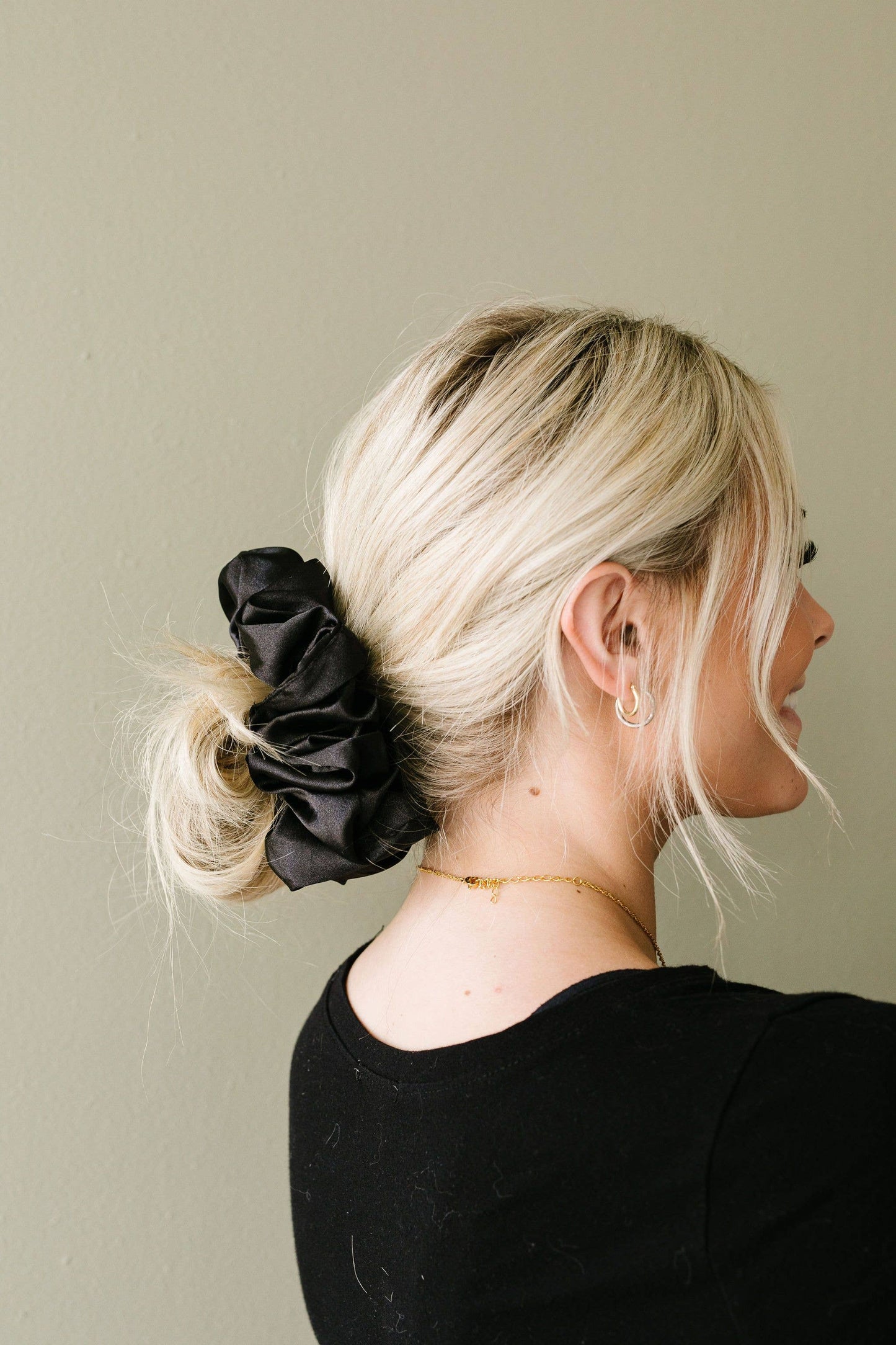 Andi Shadow Black Satin Jumbo Hair Scrunchie