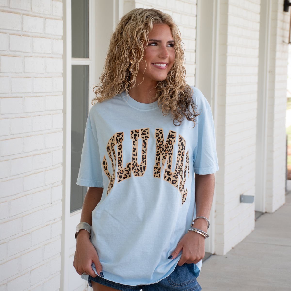 Lulu Mac Chambray Blue Leopard Logo Comfort Colors T Shirt Small