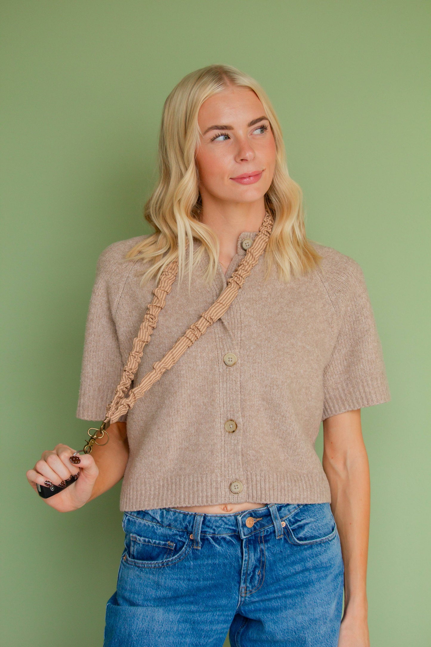 Andi Coffee Striped Scrunchie Lanyard Brown Neutral