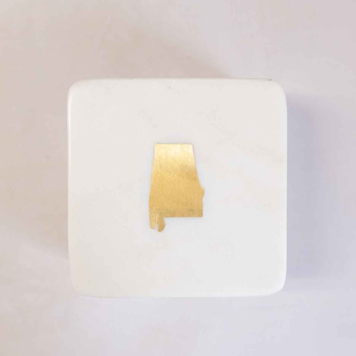 Alabama Marble Coasters   White/Brass   4x4 Set of 4