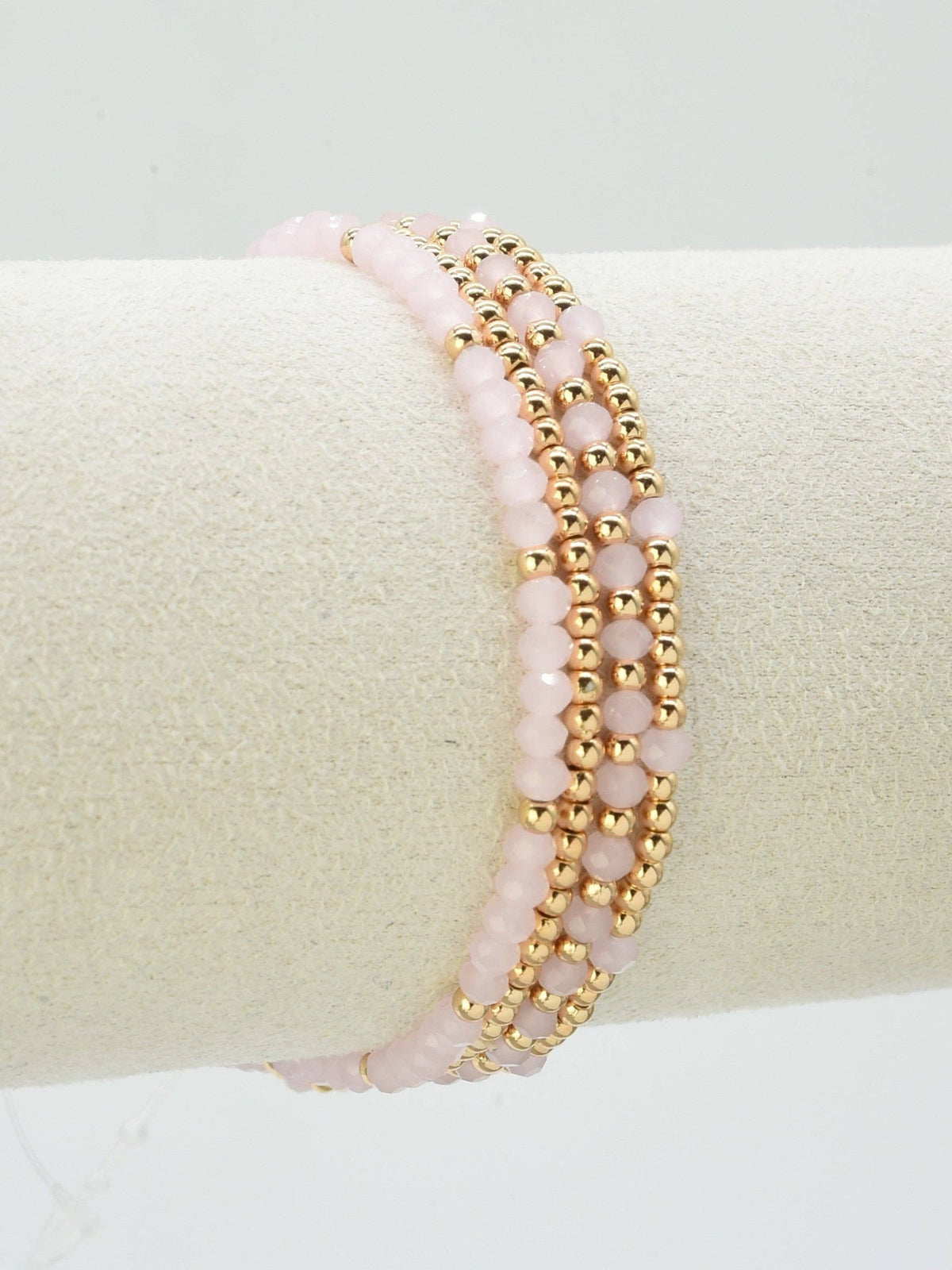 Pink & Gold Beaded Stretch Bracelet Stack Set of 4