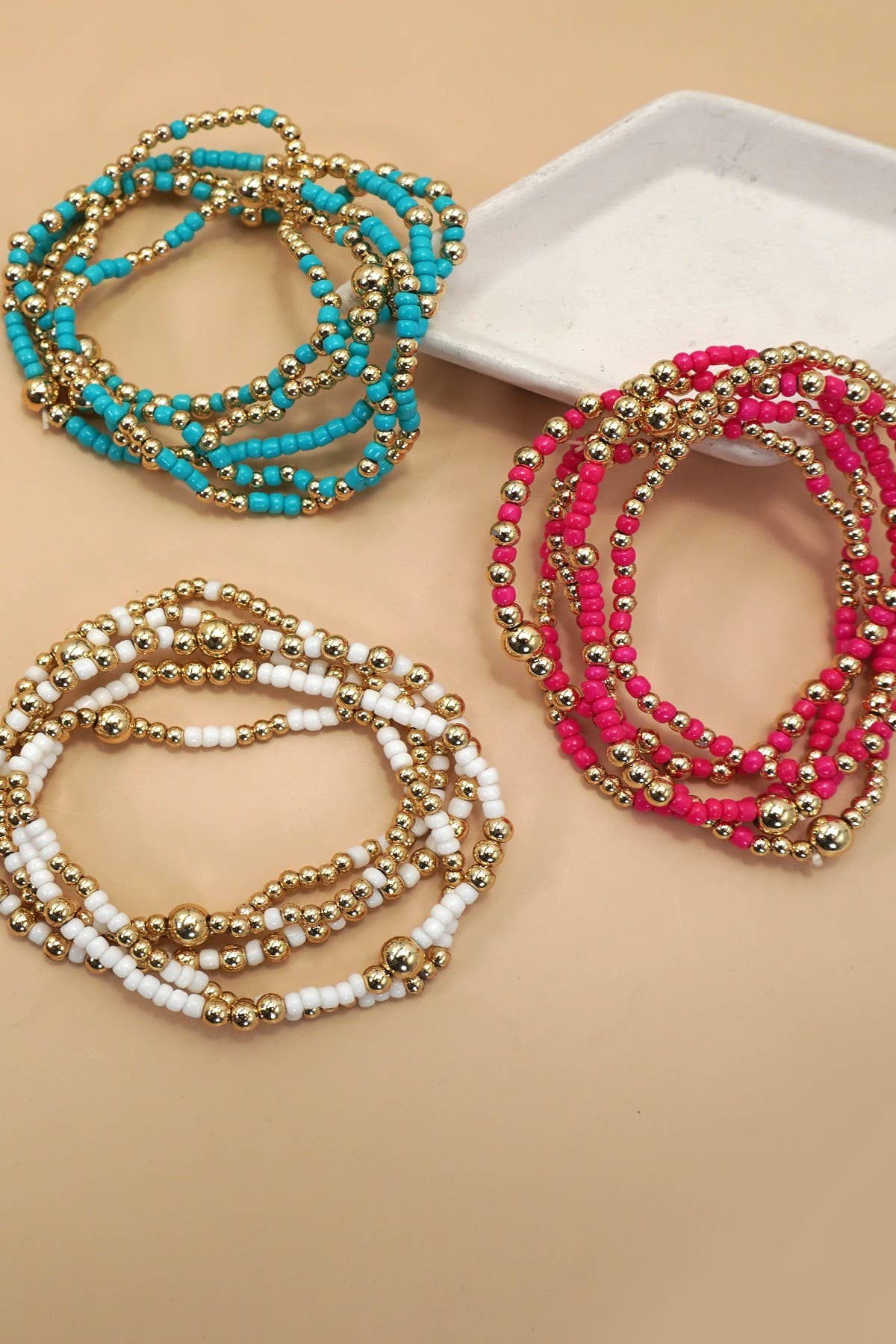 MULTI LAYER BALL CHAIN BEADED BRACELET | OFF WHITE