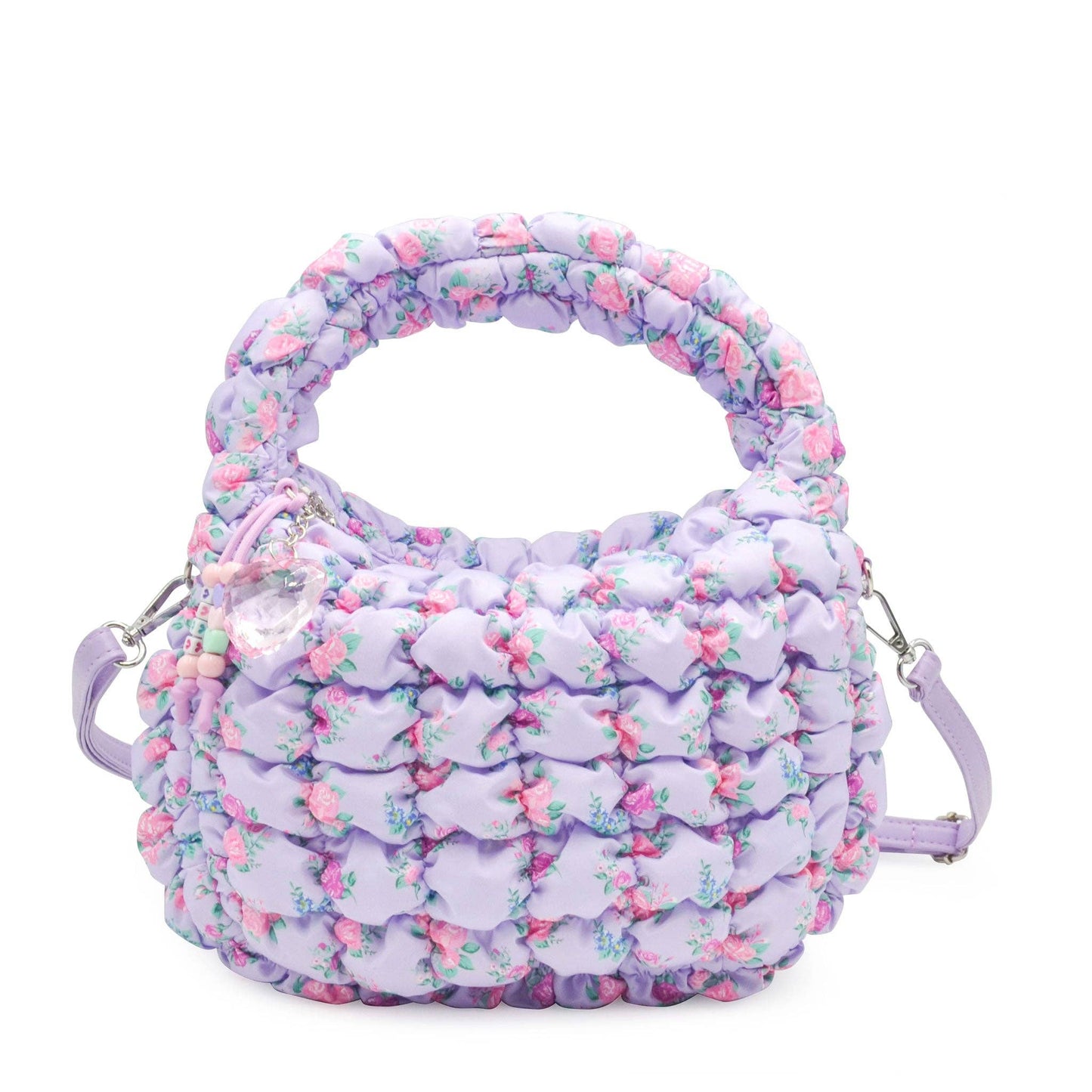 Quilted Scrunchies Floral Printed Mini Hobo Crossbody Bag: Lavender Floral Print Scrunch