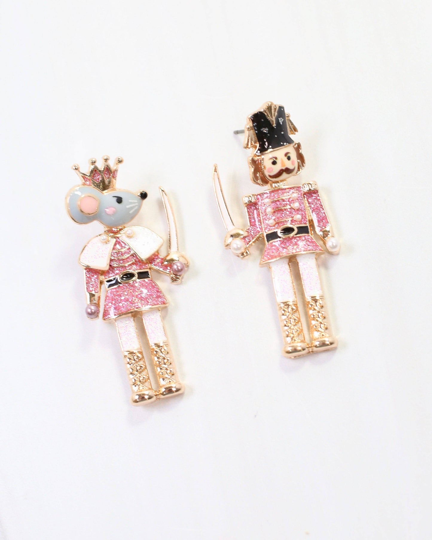 Caroline Hill Nutcracker King Dangle Earrings Pink Glitter Christmas