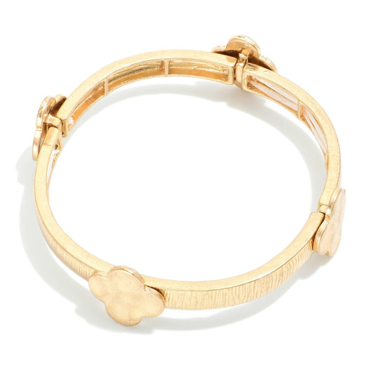 Metal Stretch Bangle Bracelet With Cross - Gold