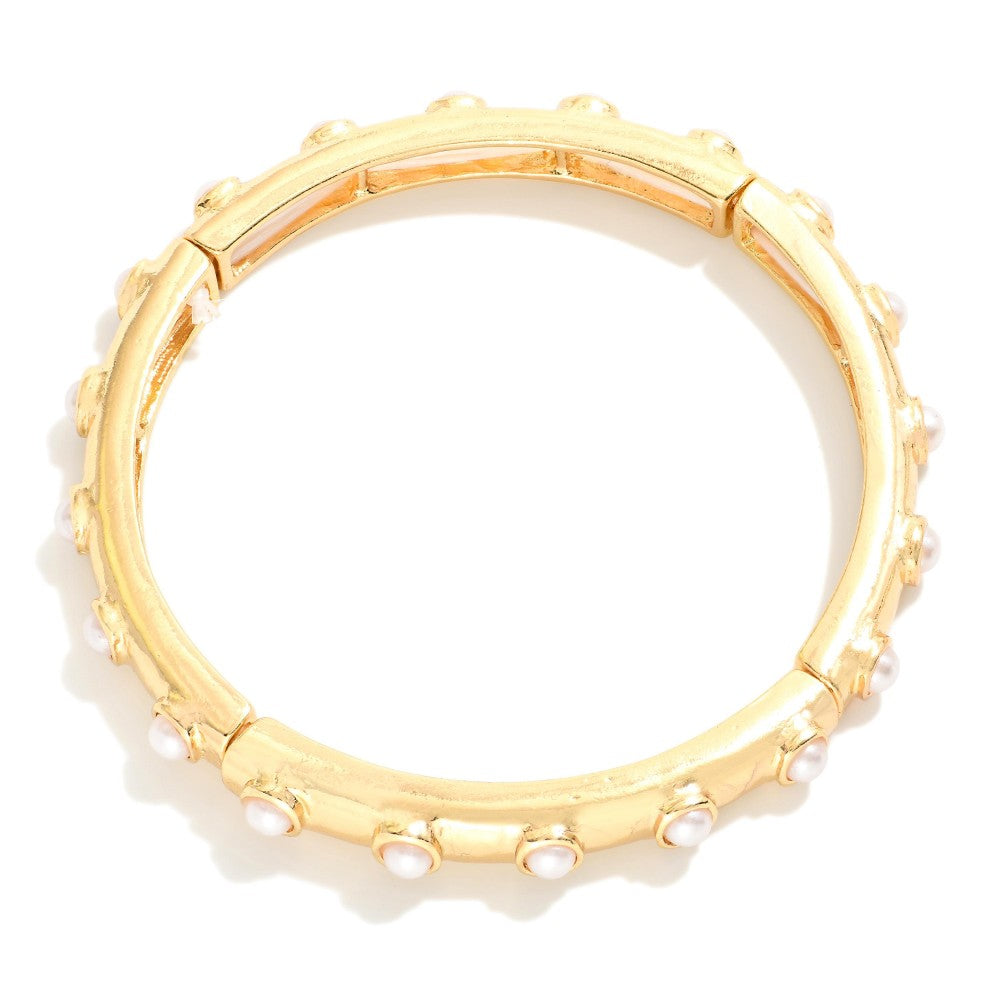 Pearl Studded Metal Tone Bangle Bracelet