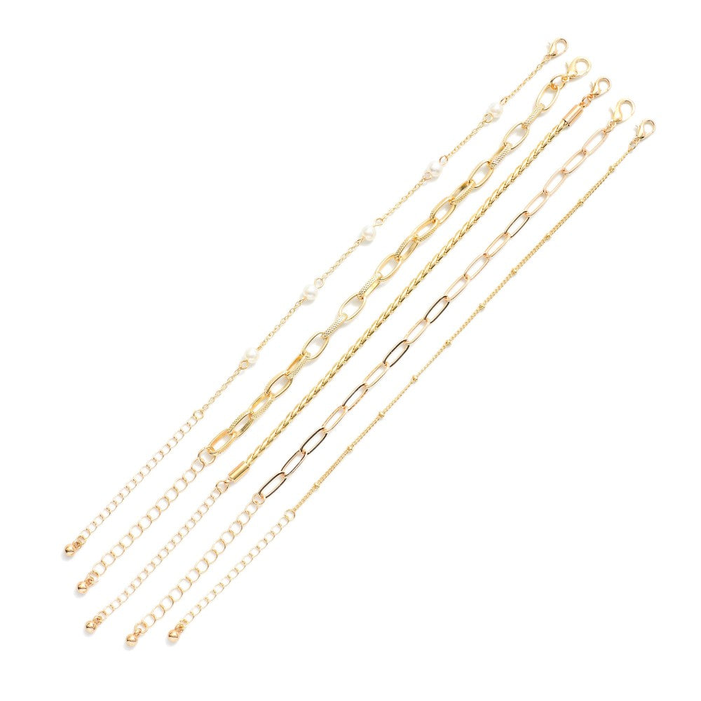 Set Of Five Chain Link Bracelets - (002)