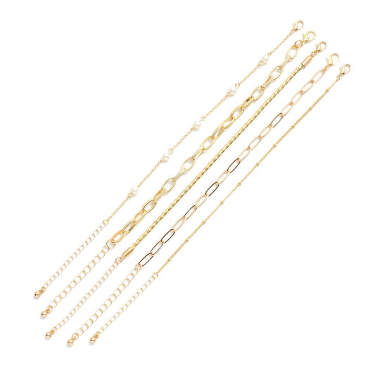 Set Of Five Chain Link Bracelets - (002)