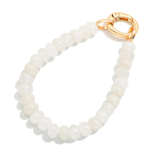 Beaded Stretch Bracelet Featuring Candy Beads And Lobster Clasp - White