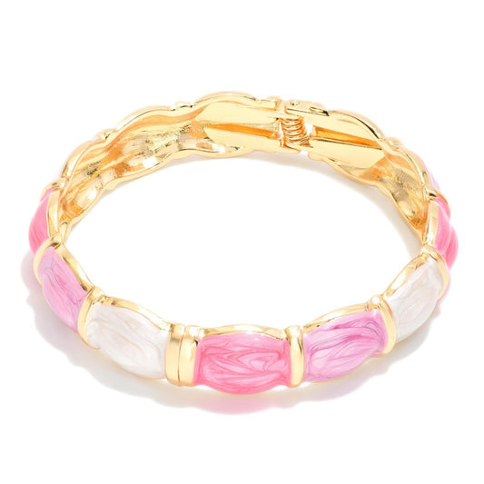Marbled Enamel Bangle Hinged Bracelet - Pink