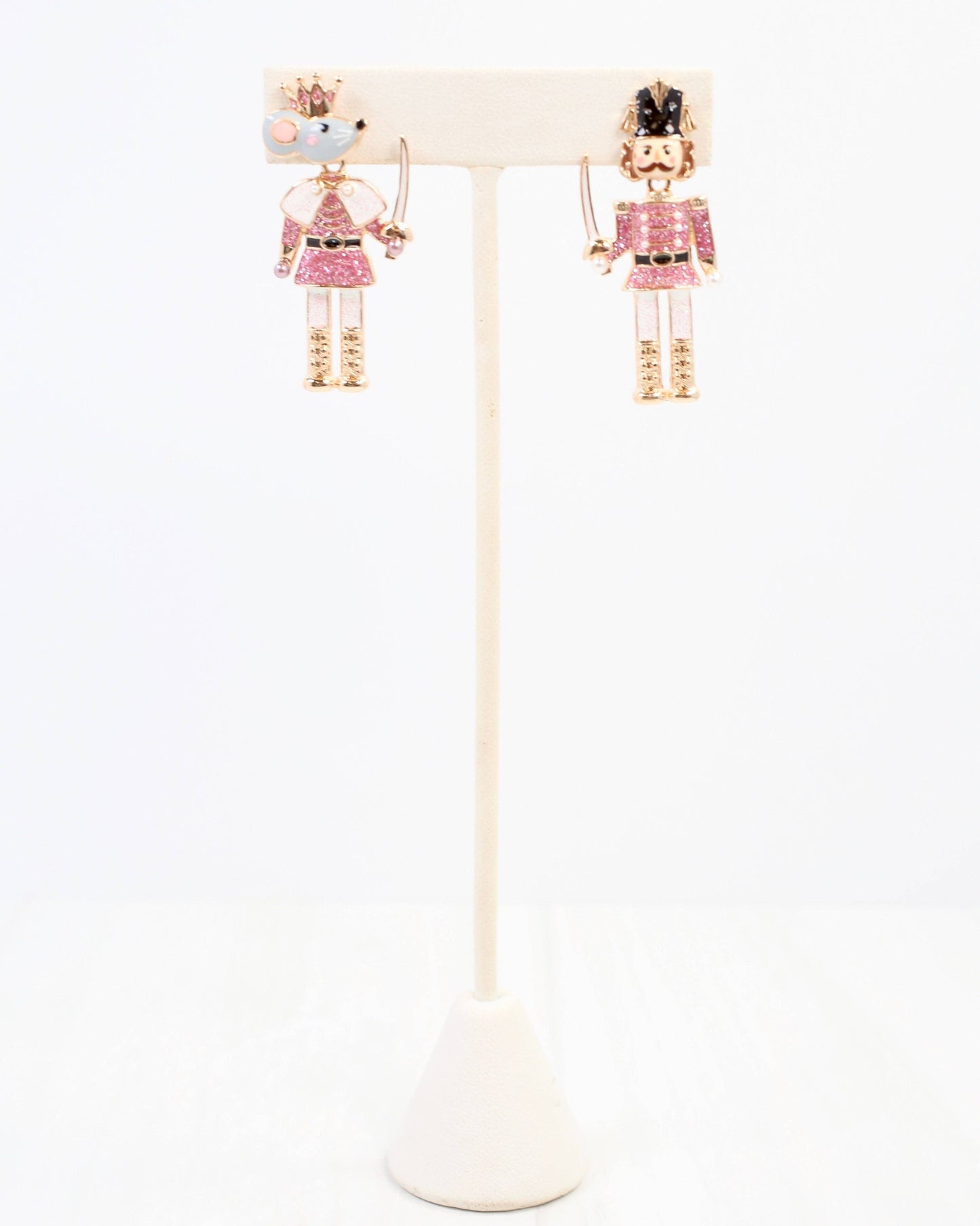 Caroline Hill Nutcracker King Dangle Earrings Pink Glitter Christmas