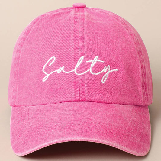 Salty Lettering Embroidery Baseball Cap- Hot Pink