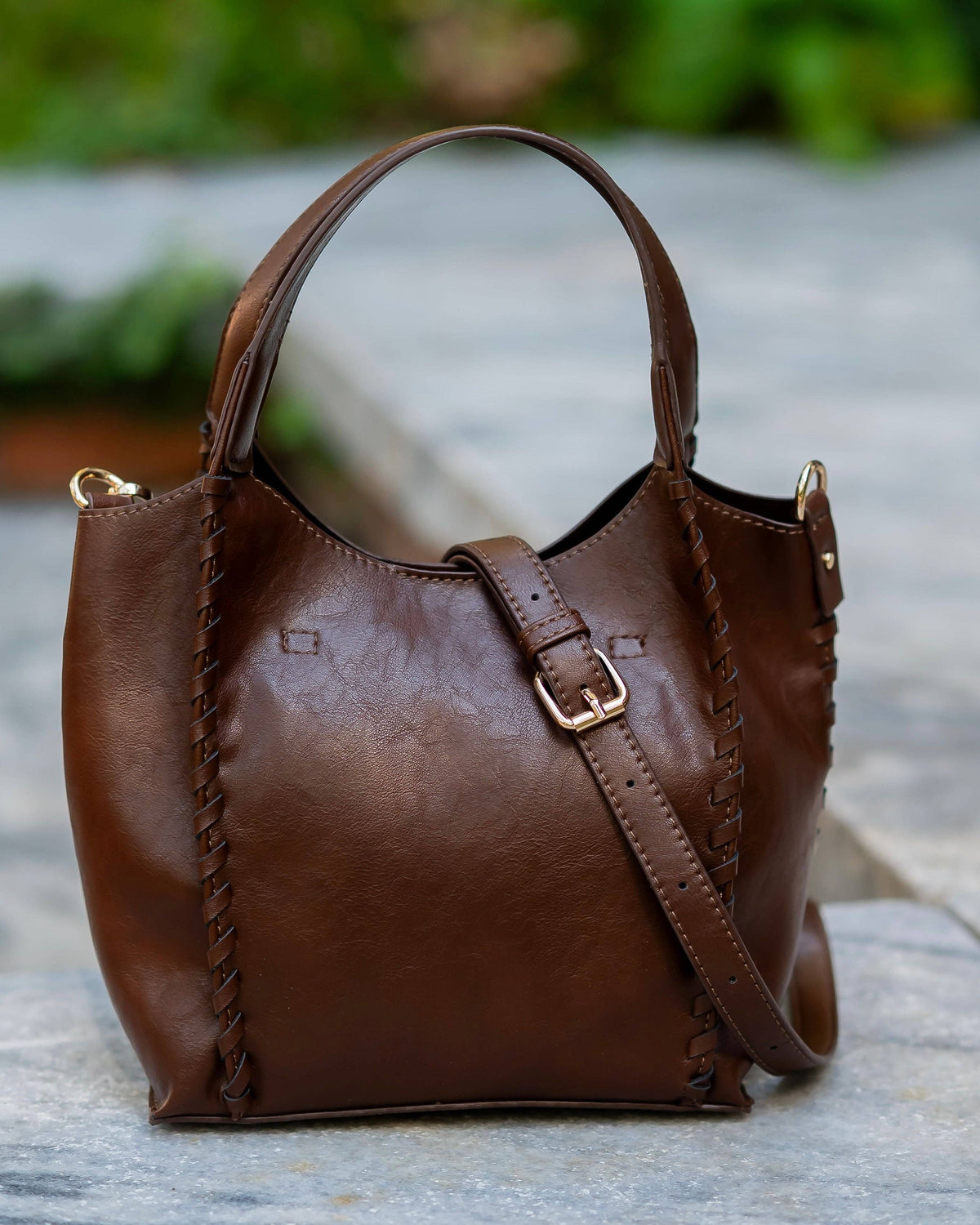 Caroline Hill Allison Distressed Chocolate Mini Tote Crossbody Bag