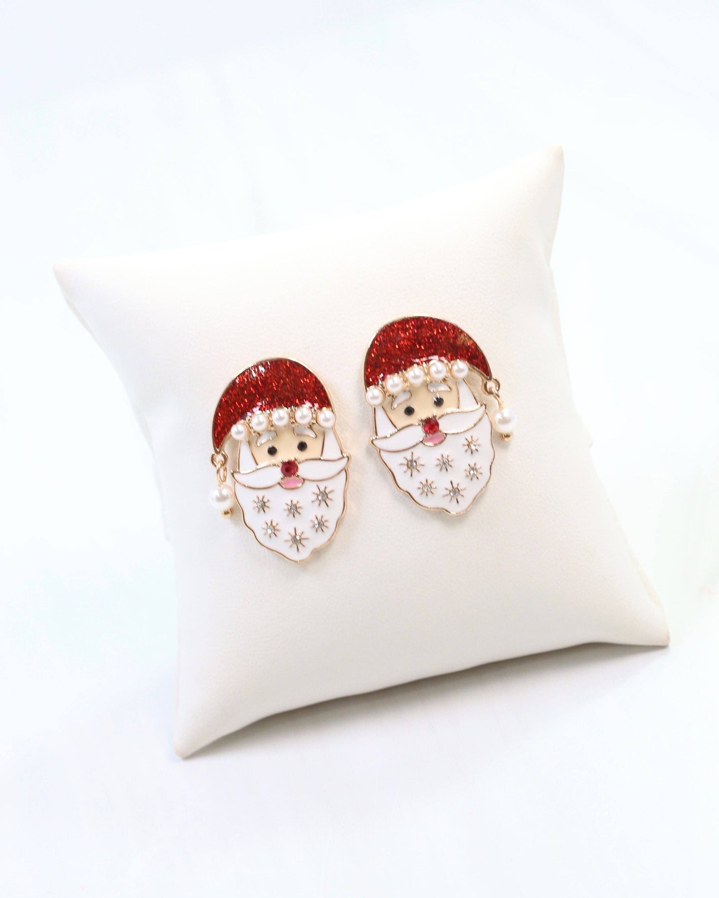Caroline Hill Santa Enamel & Pearl Stud Earrings Red Christmas