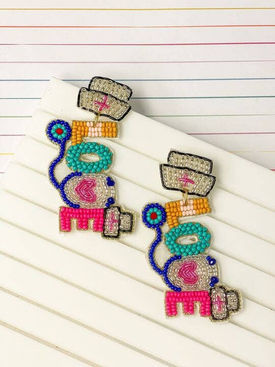 'Love' Healthcare Worker Beaded Dangle Earrings