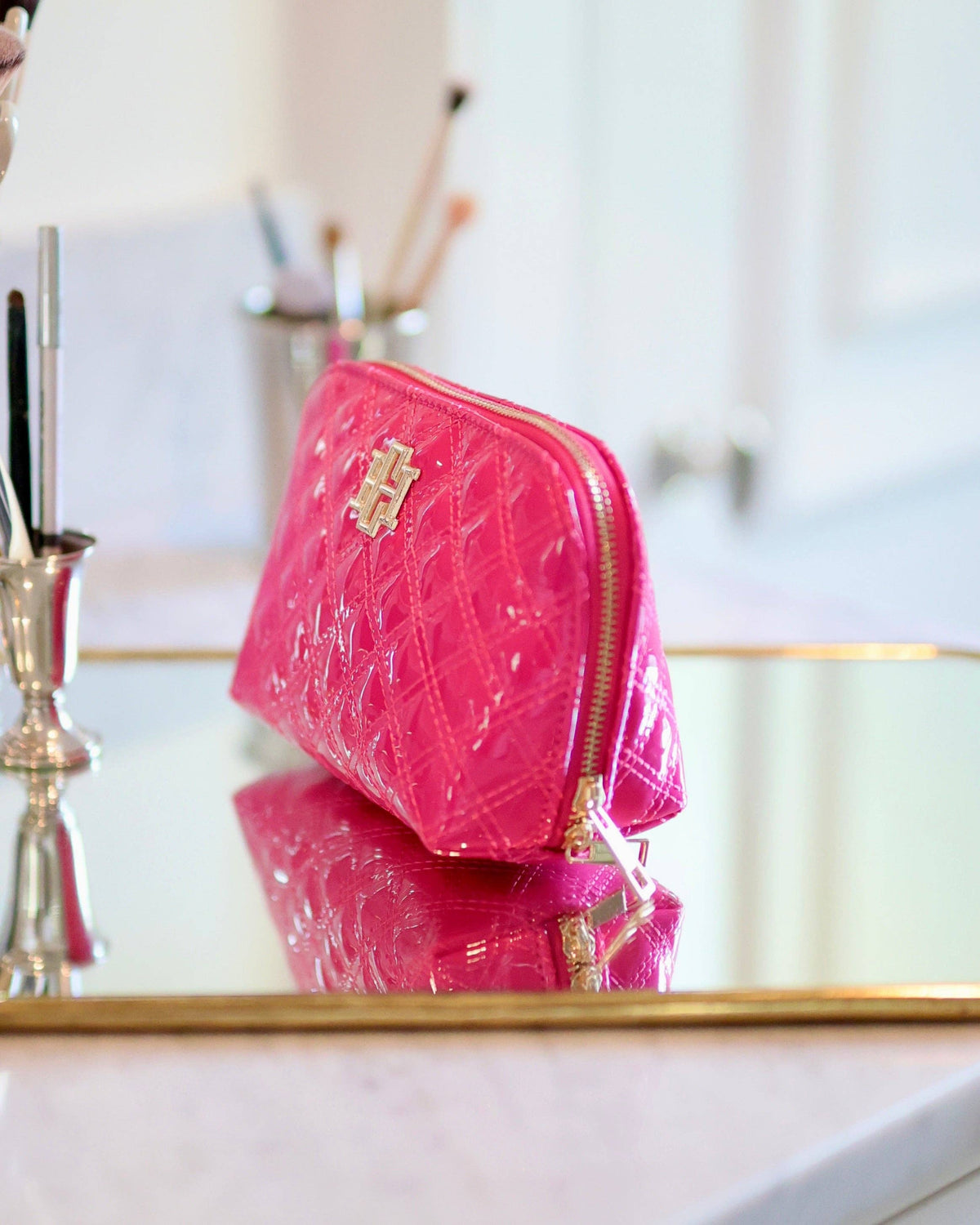 Caroline Hill Ibiza Hot Pink Patent Makeup Bag