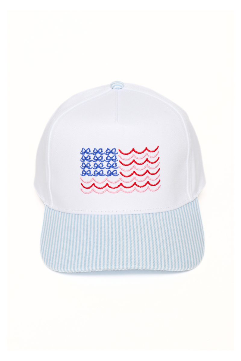 Americana USA Wave Flag Embroidered Adjustable Baseball Cap: Blue