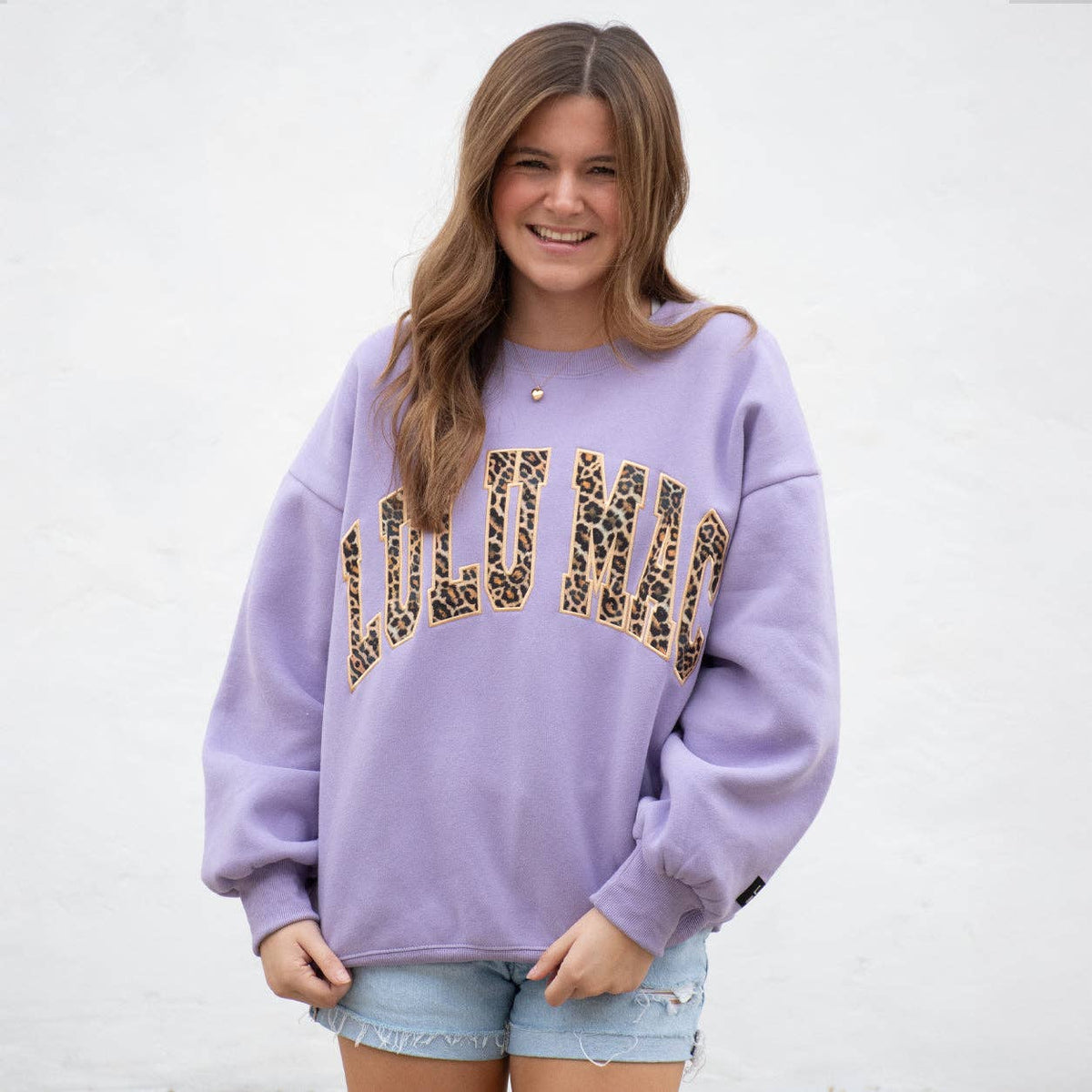 Lulu Mac Lavender Leopard Print Logo Sweatshirt XL